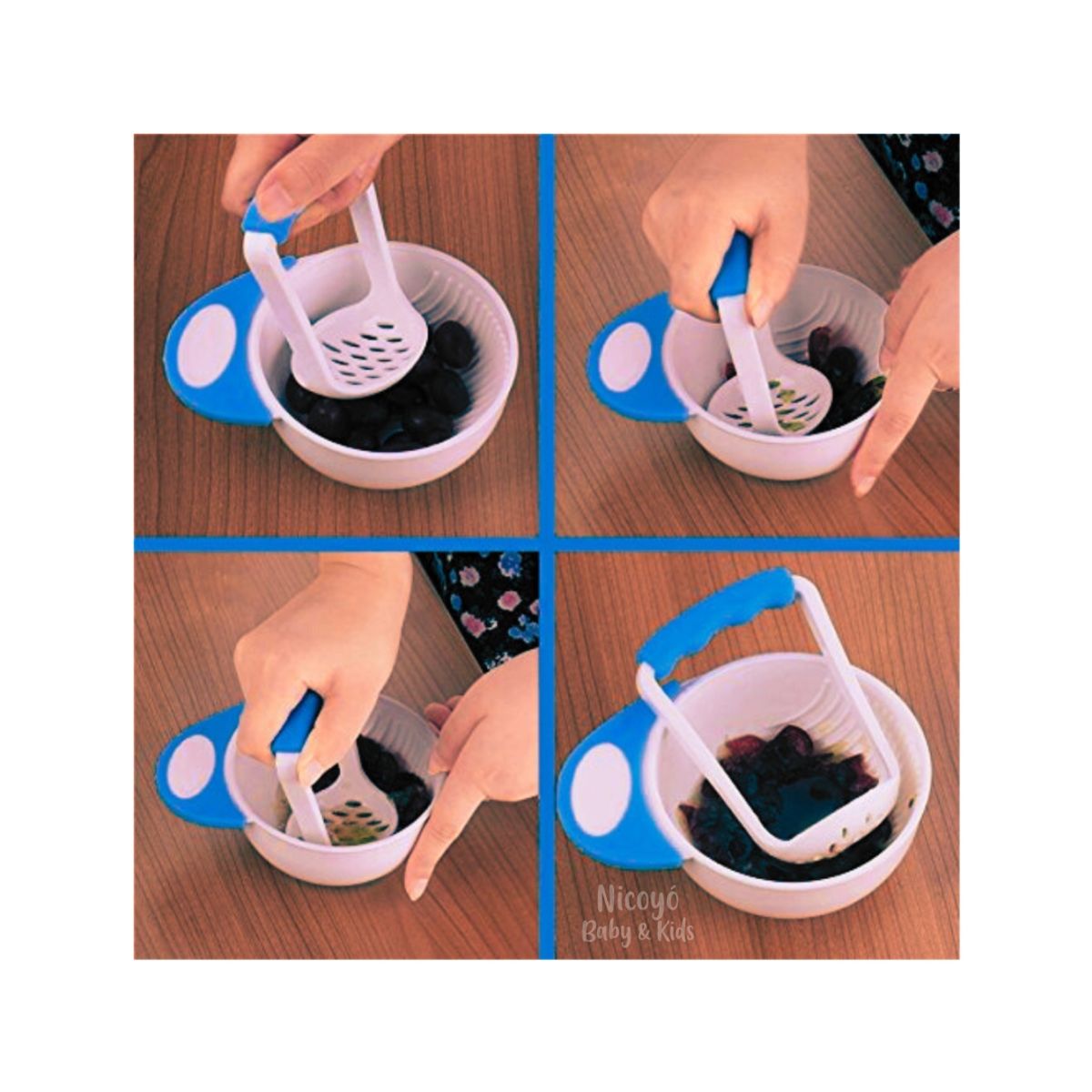 GENERICO - Plato con Aplastador para Preparar Papillas de Bebé - AZUL