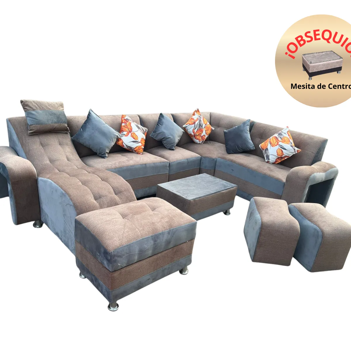 GENERICO - Sofa VIP Seccional 9 piezas - Dos Tonos Camel con Plata
