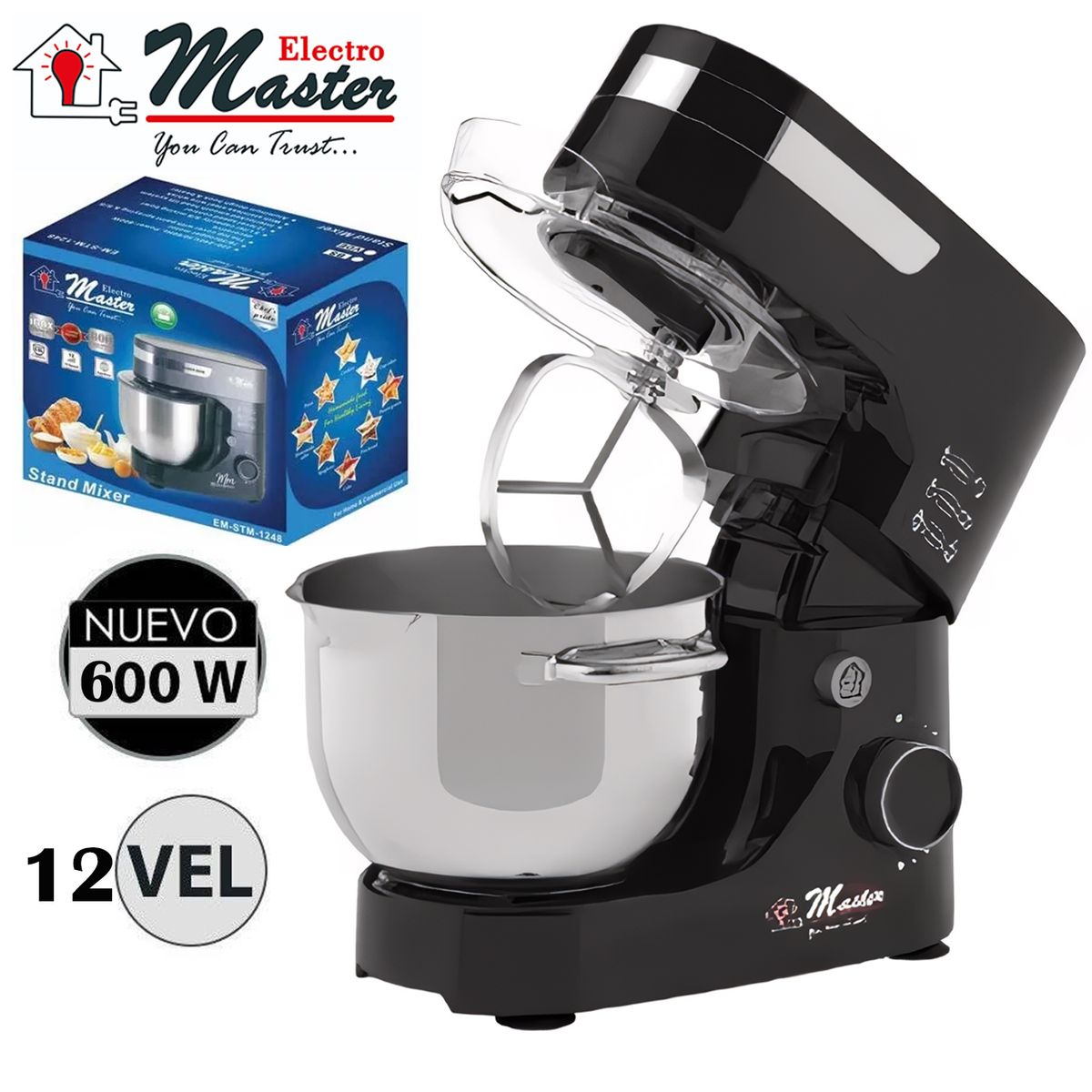 GENERICO - Batidora de Pedestal Electromaster 600W 12 Velocidades Negro