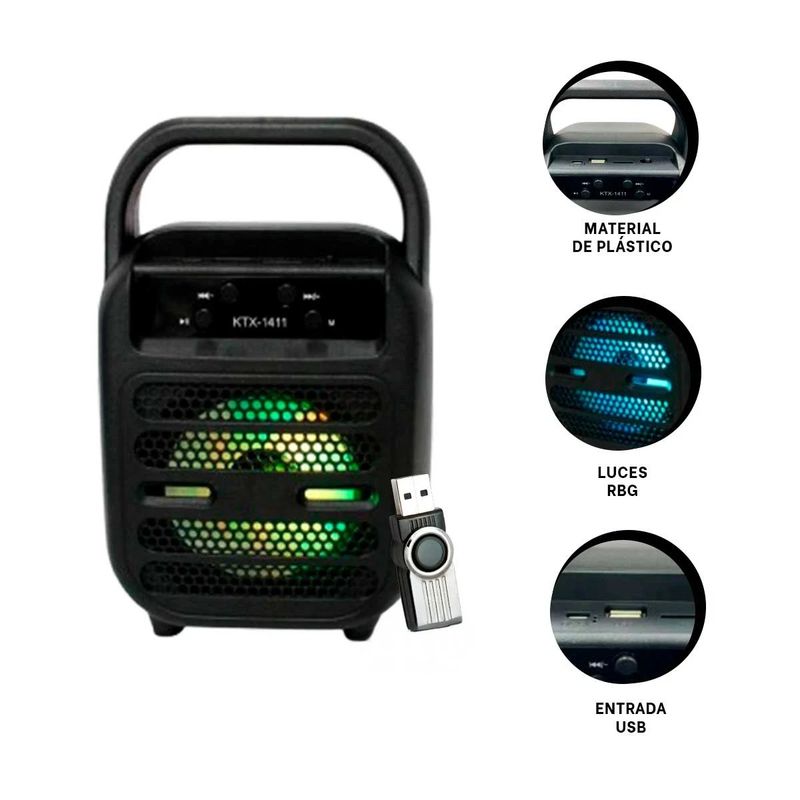 GENERICO - Pack4 Parlante Portatil Negro Y+Banderitas Adhesivas