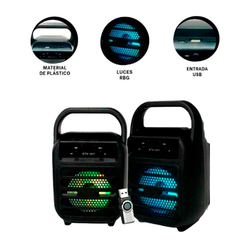 GENERICO - Pack6 Altavoz de Sonido Potente KTX 1411 Negro