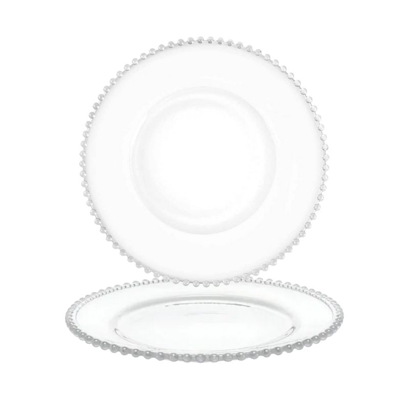 HYGGE - Set de 2 Platos de Vidrio con Borde de Perlas Transparente