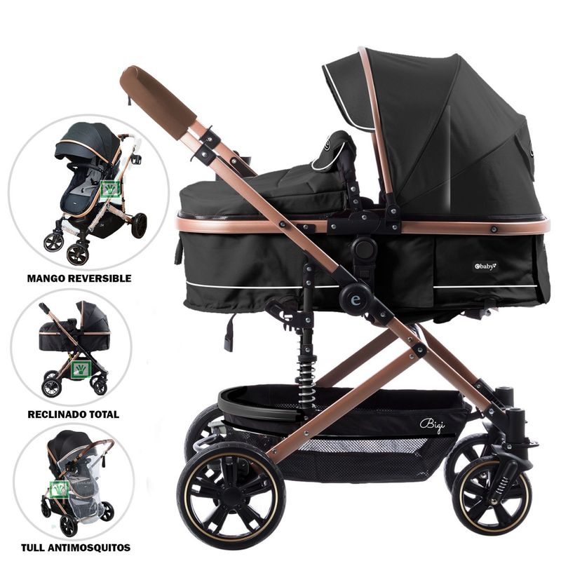 EBABY - Coche Moises para Bebe Bigi con Mango Reversible Negro