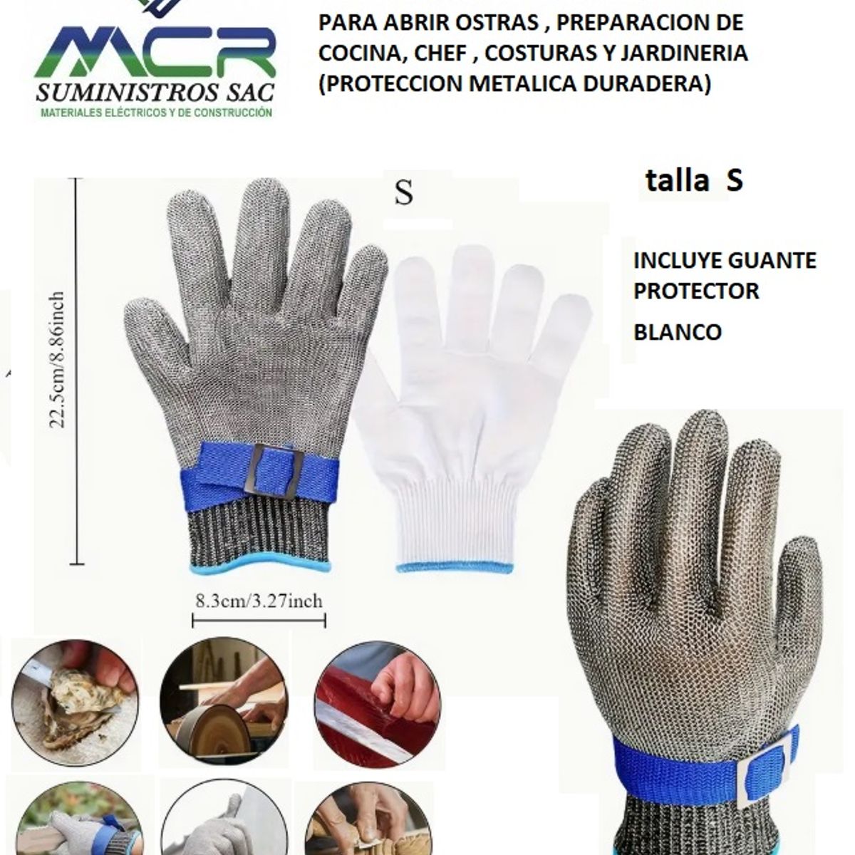 GENERICO - Guante antiCorte Malla de Acero Inox liviano S Carnicero Cocina Costura Jardiner