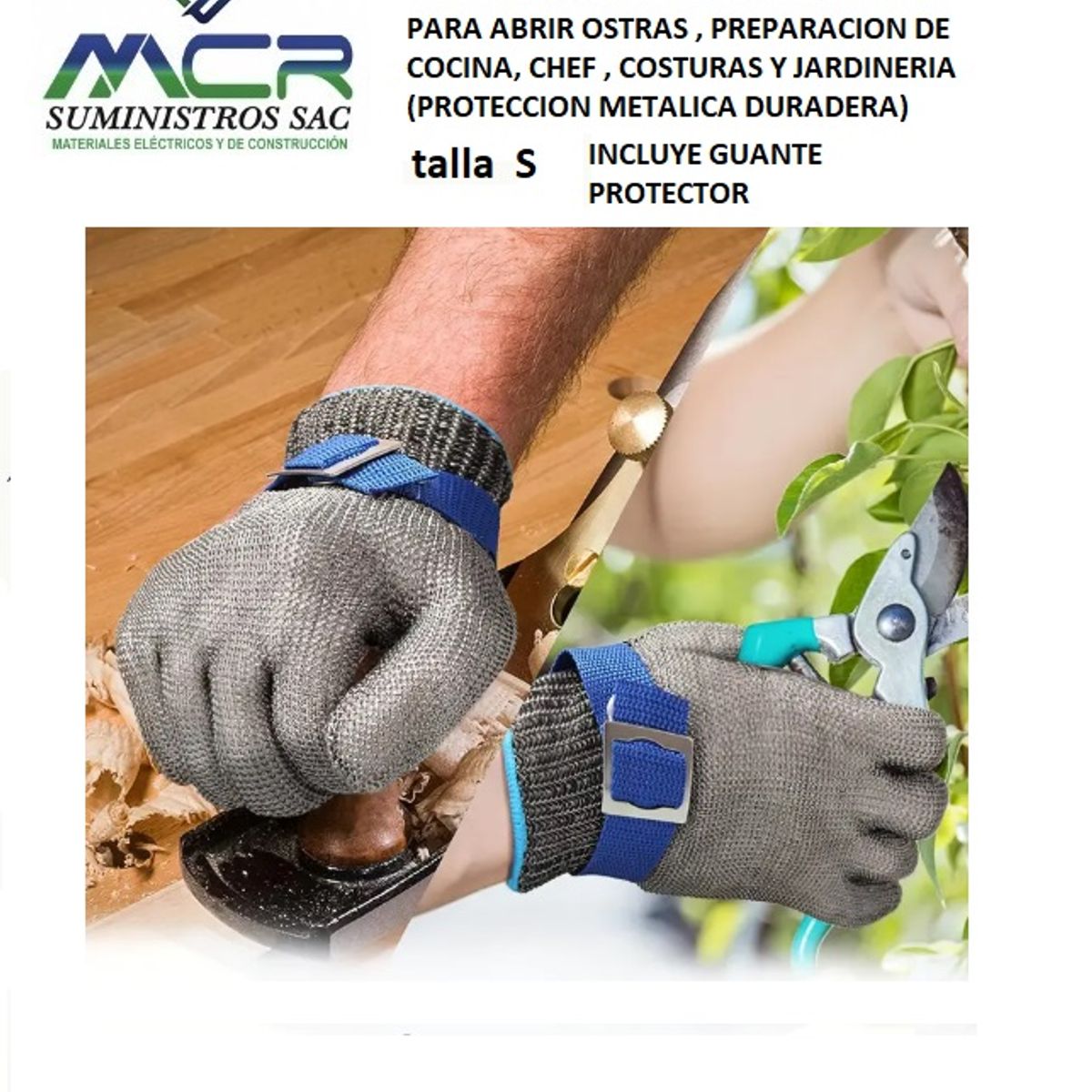 GENERICO - Guante antiCorte Malla de Acero Inox liviano S Carnicero Cocina Costura Jardiner