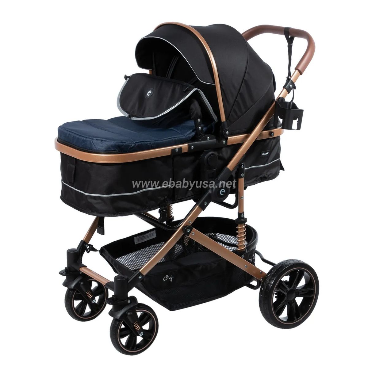 EBABY - Coche Moises para Bebe Bigi con Mango Reversible Azul