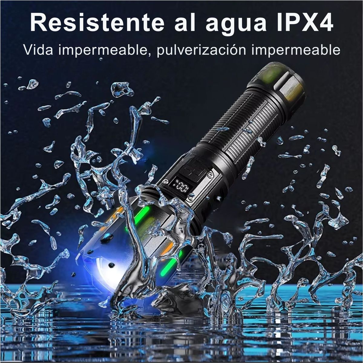 CAFINI - Linterna Táctica Cafini con Pantalla 2000M y 5 Modos de Luz-Gris