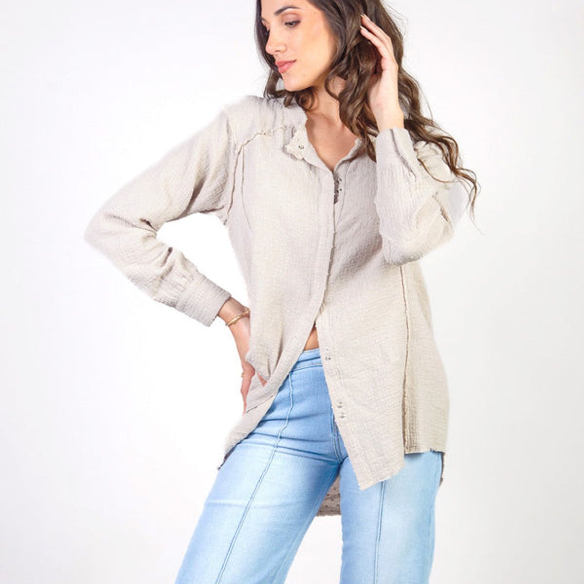 MICHELLE BELAU - SOLEIL - BLUSA MANGA LARGA CUELLO NERU