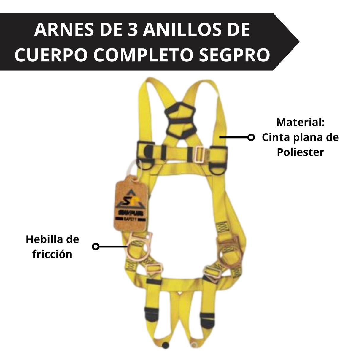 GENERICO - ARNES 3 ANILLOS SEGPRO CUERPO COMPLETO - SIN LINEA DE VIDA