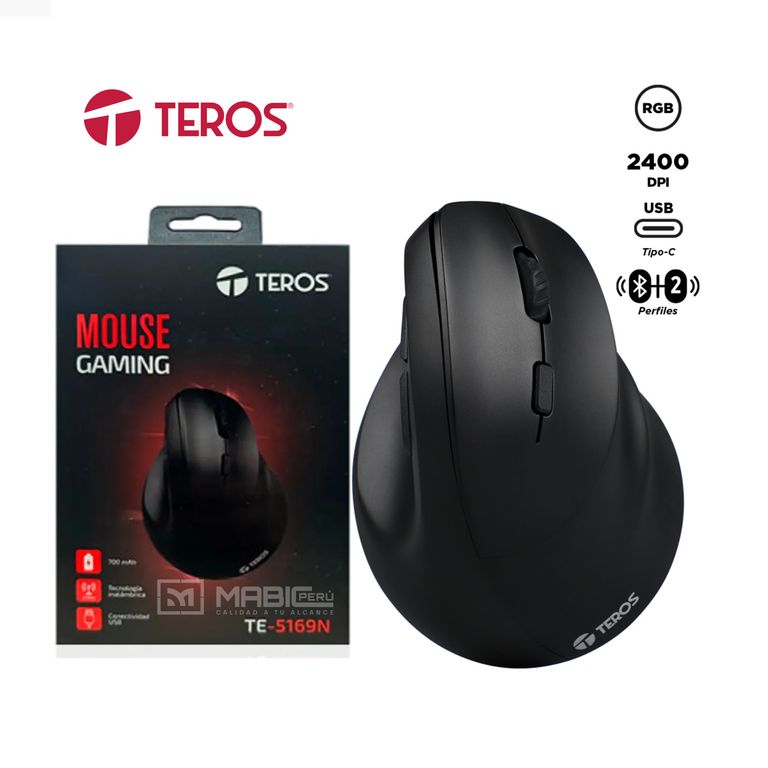 MOUSE TEROS TE-5169N ERGONÓMICO INALÁMBRICO 24G BLUETOOTH VERTICAL ...