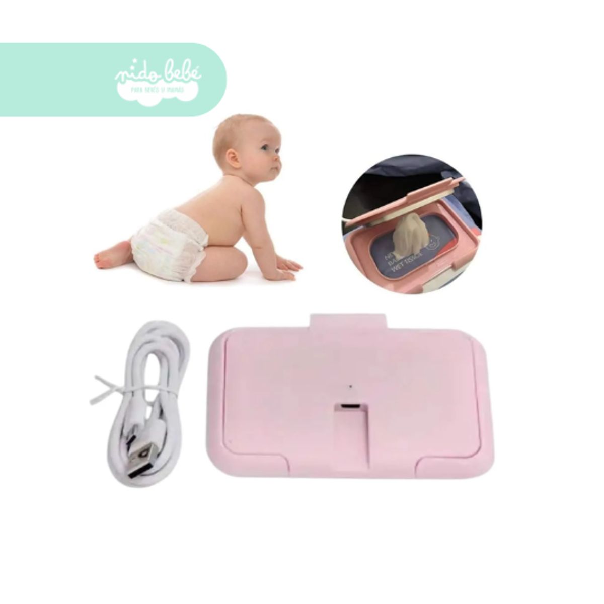 BABY - Calentador de toallitas y pañitos húmedos color rosa