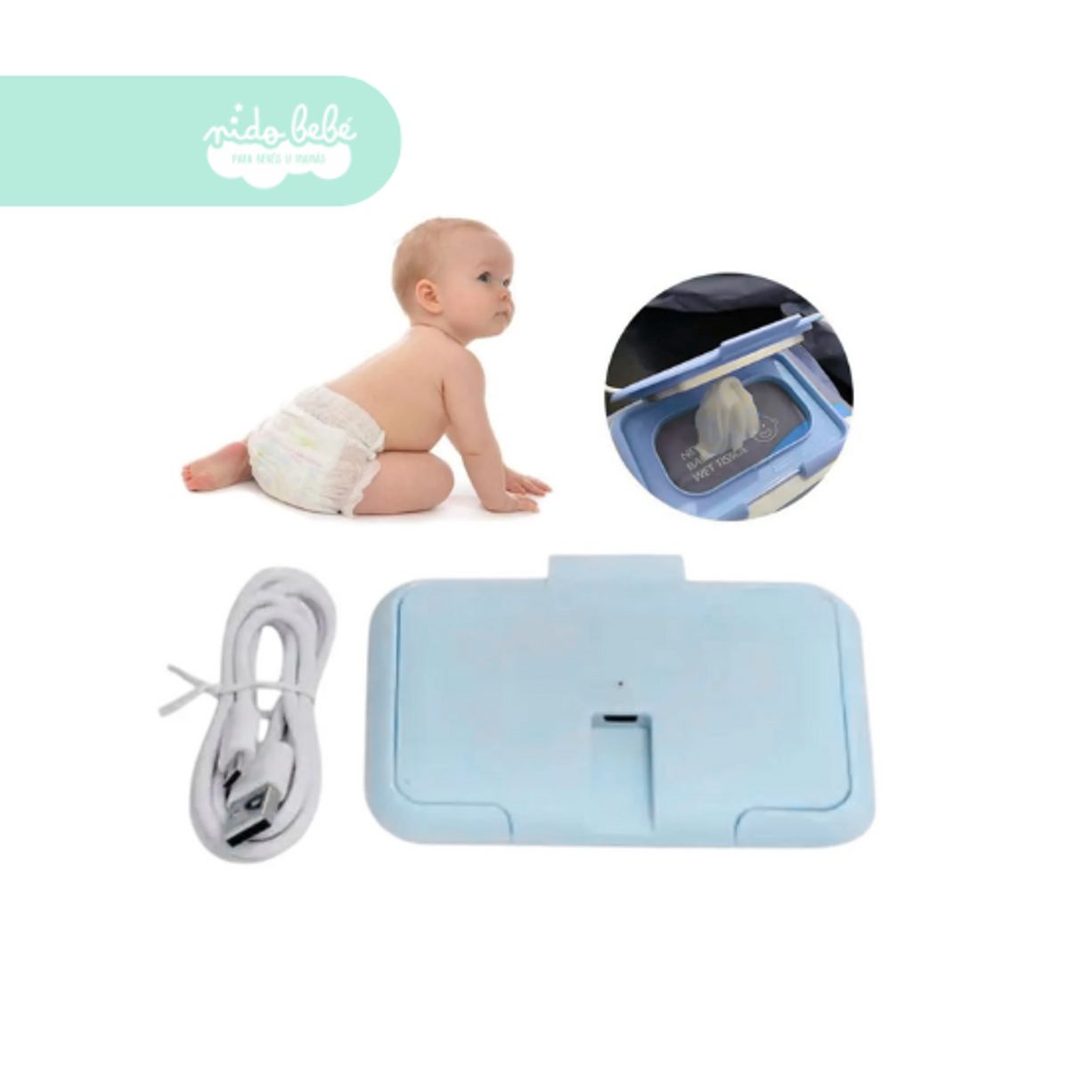 BABY - Calentador de toallitas y pañitos húmedos color celeste
