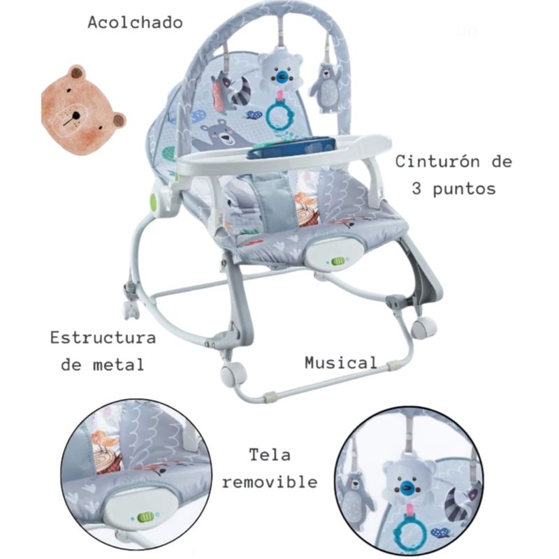 GENERICO - Silla Mecedora Musical Vibradora PREMIUM PLOMO