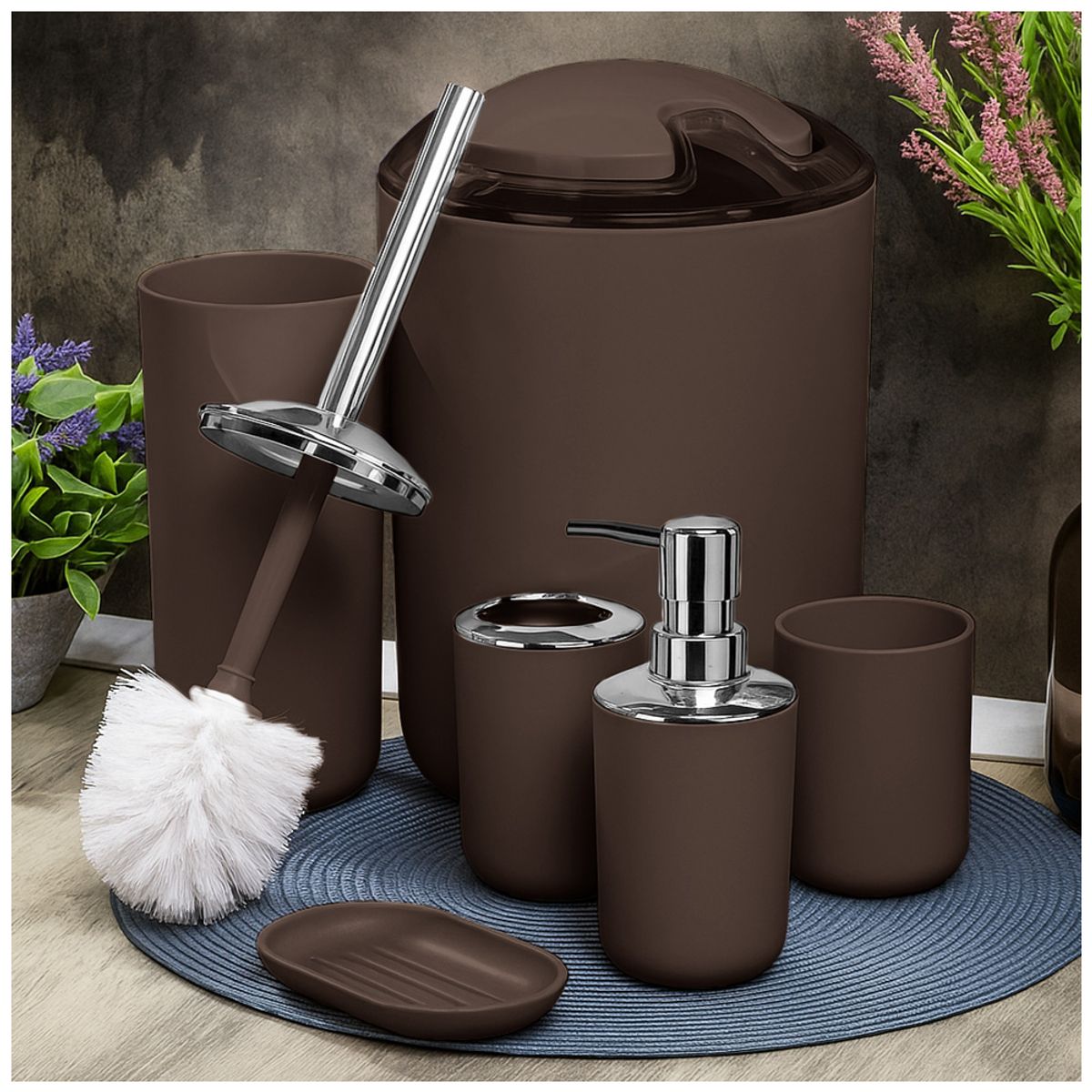 KELLER - Kit de 6 Accesorios de Baño Elegante Marrón C25