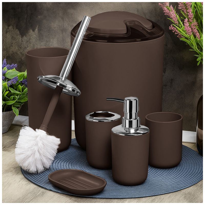 KELLER - Kit de 6 Accesorios de Baño Elegante Marrón C25