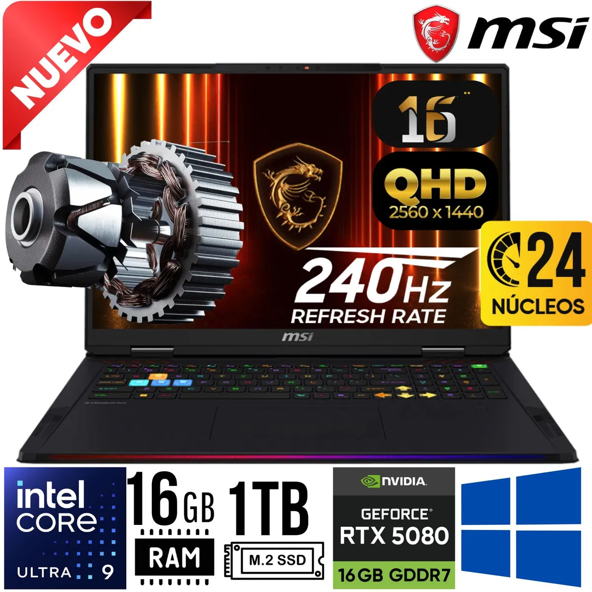MSI - Laptop MSI Vector 16 HX AI A2XWIG 16". Ultra i9 275HX. RAM 16GB. SSD 1TB.  RTX 5080 16GB W11 Home