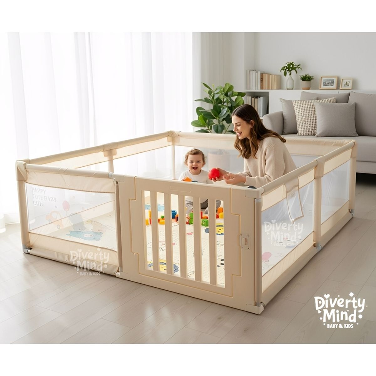 GENERICO - CORRALITO EXTRAGRANDE CON PUERTA DE PLASTICO  Y SEGURO EXTERNO 180x200CM