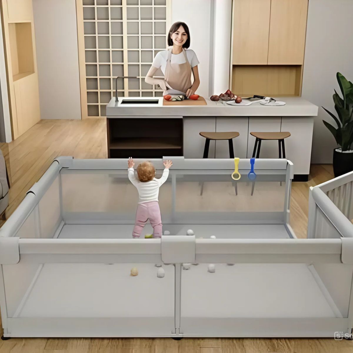 GENERICO - CORRALITO EXTRAGRANDE CON PUERTA DE PLASTICO  Y SEGURO EXTERNO 180x200CM