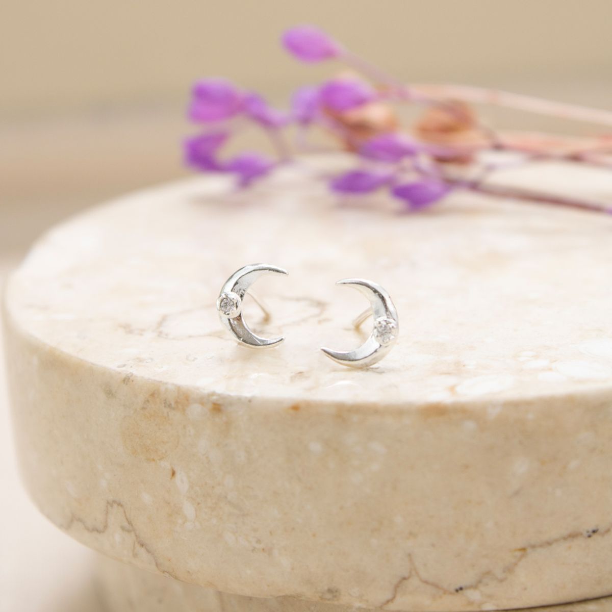 CLEO JOYAS & ACCESORIOS - Arete Luna Plateado Plata