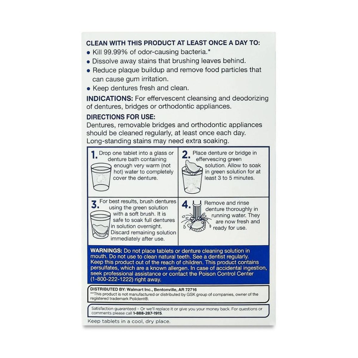 EQUATE - Limpiador Antibacteriano Efervescentes para dentaduras postizas Sabor Menta - 120 und