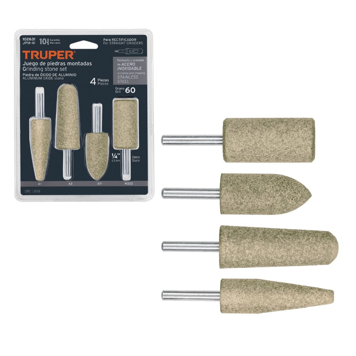 TRUPER - Juego de 4 piedras montadas zanco 1/4" JPM-41 Truper