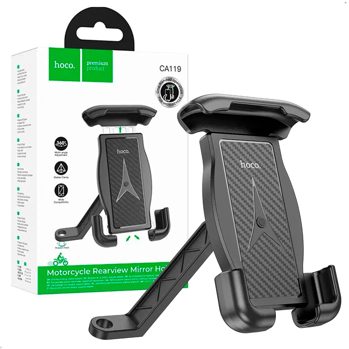 HOCO - Holder Porta Celular Moto Espejo Hoco CA119 Negro 360