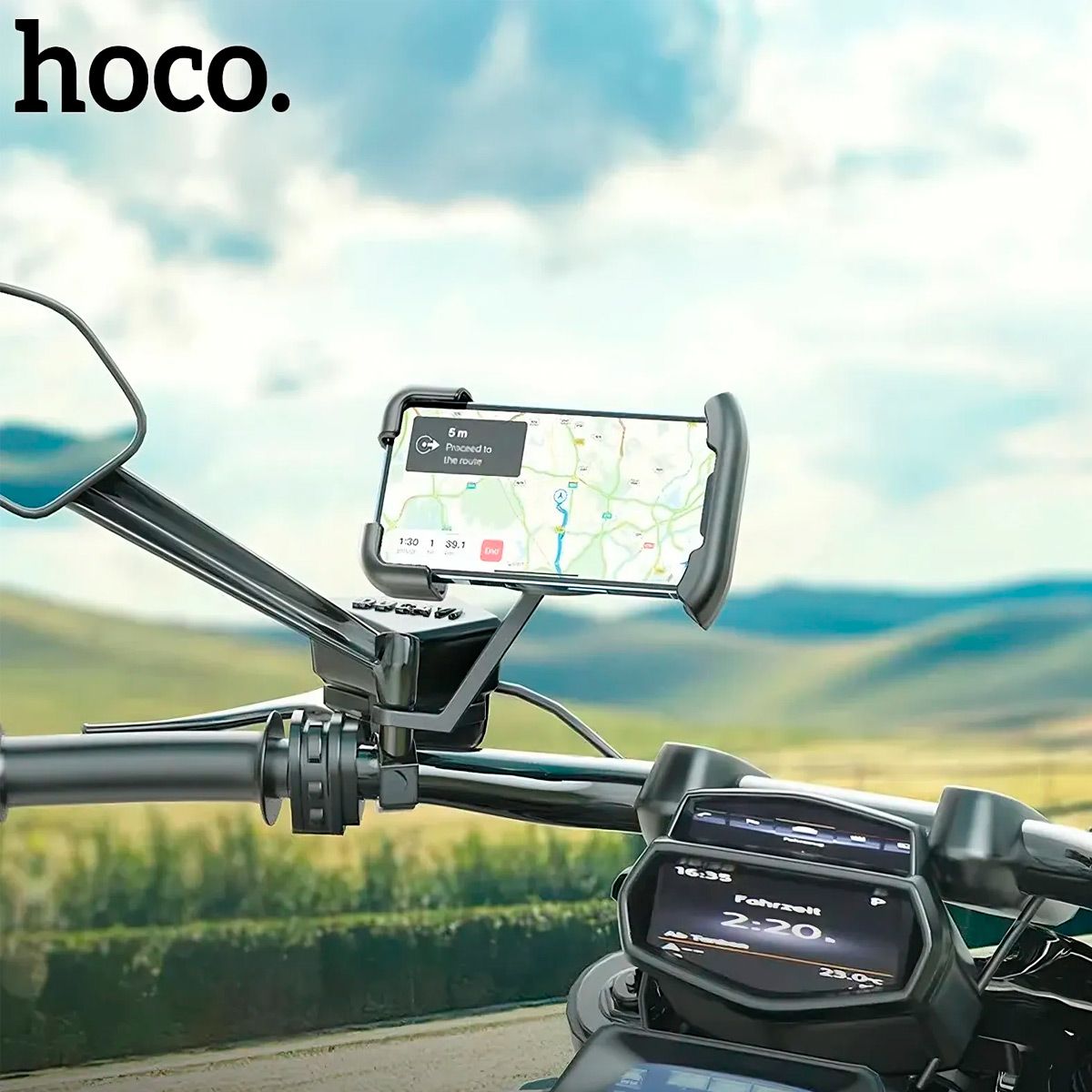 HOCO - Holder Porta Celular Moto Espejo Hoco CA119 Negro 360