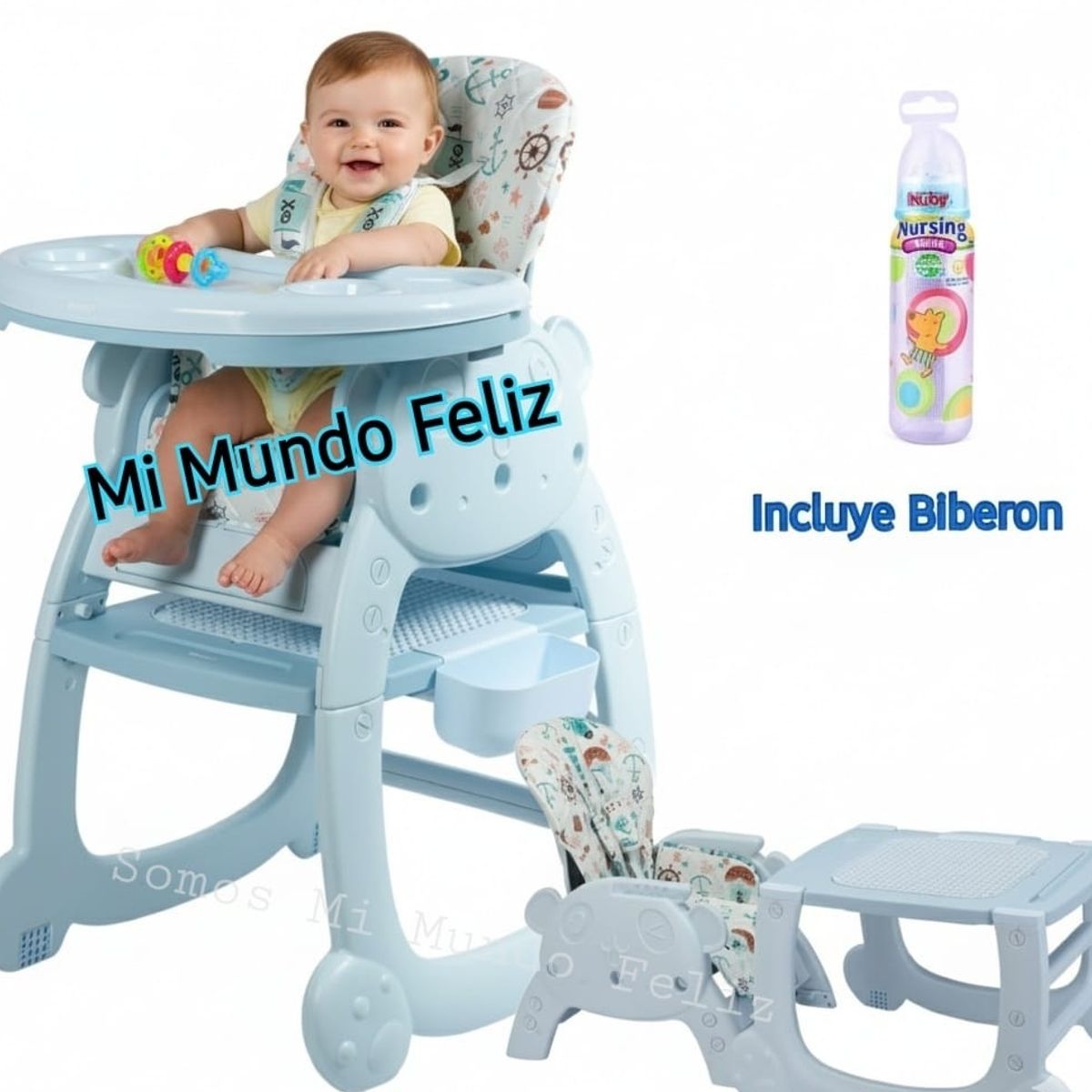 EBABY - Silla de Comer para Bebe 3 en 1 Celeste  2025