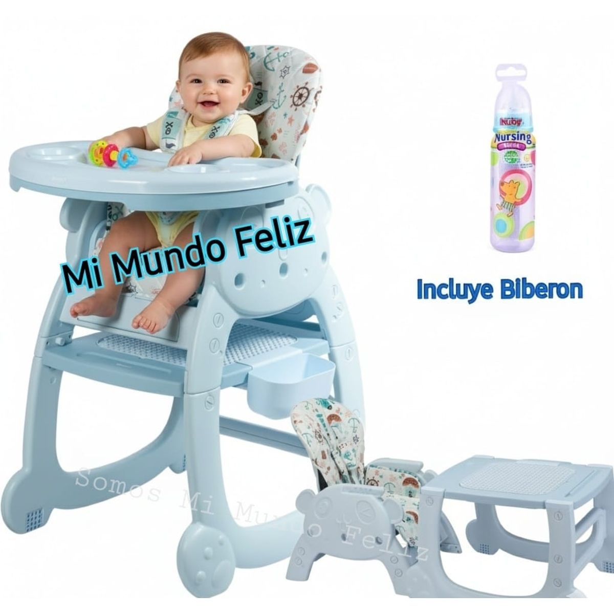 EBABY - Silla de Comer para Bebe 3 en 1 Celeste  2025
