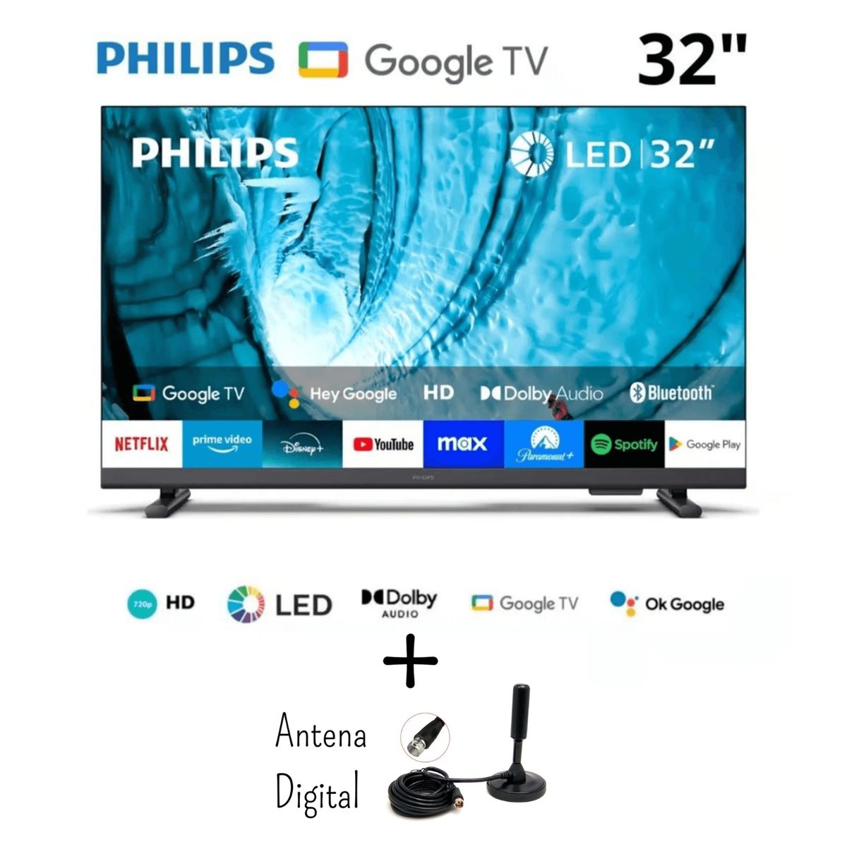 PHILIPS - Televisor Smart PHILIPS HD 32 Google TV 32PHD6909 con antena digital
