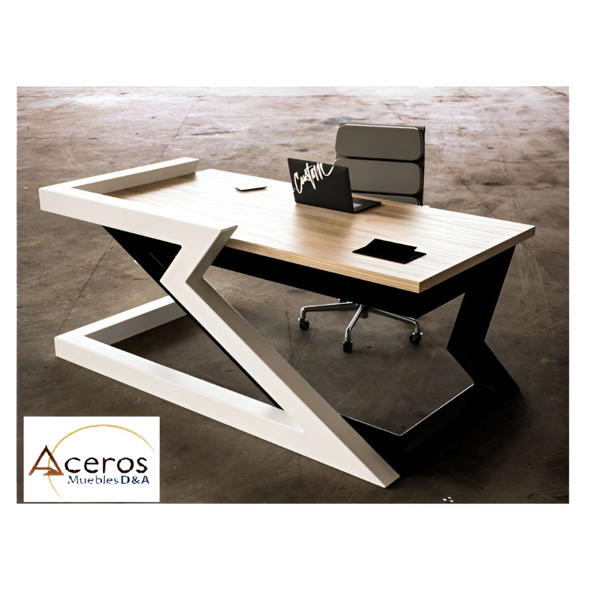 GENERICO - Escritorio FLASHT  de metal Color Blanco y Negro