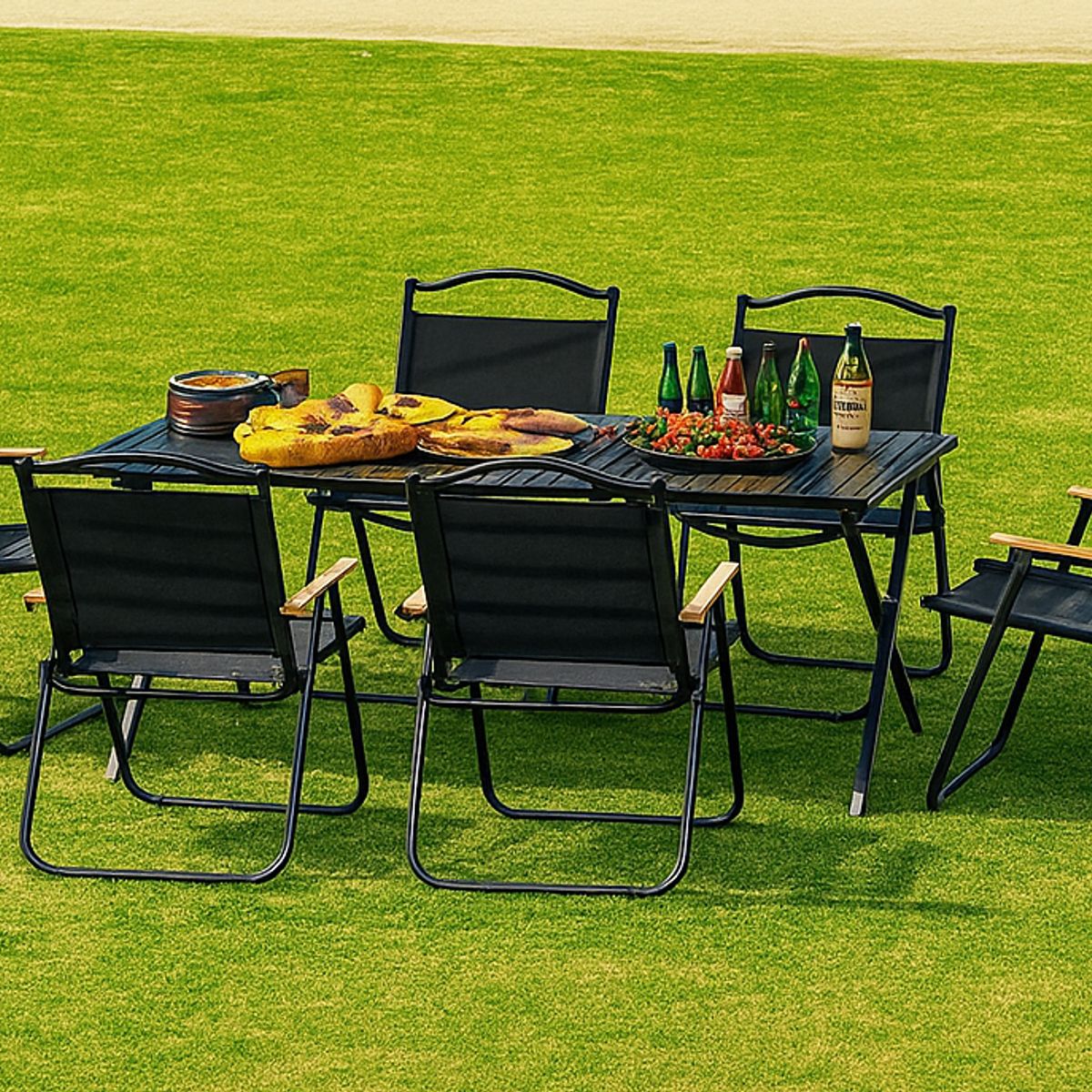GENERICO - JUEGO DE 1 MESA Y 6 SILLAS PLEGABLES PARA ACAMPAR