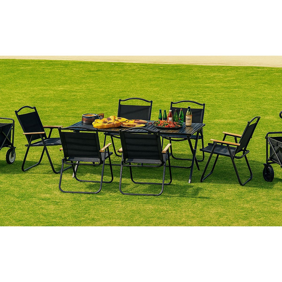 GENERICO - JUEGO DE 1 MESA Y 6 SILLAS PLEGABLES PARA ACAMPAR