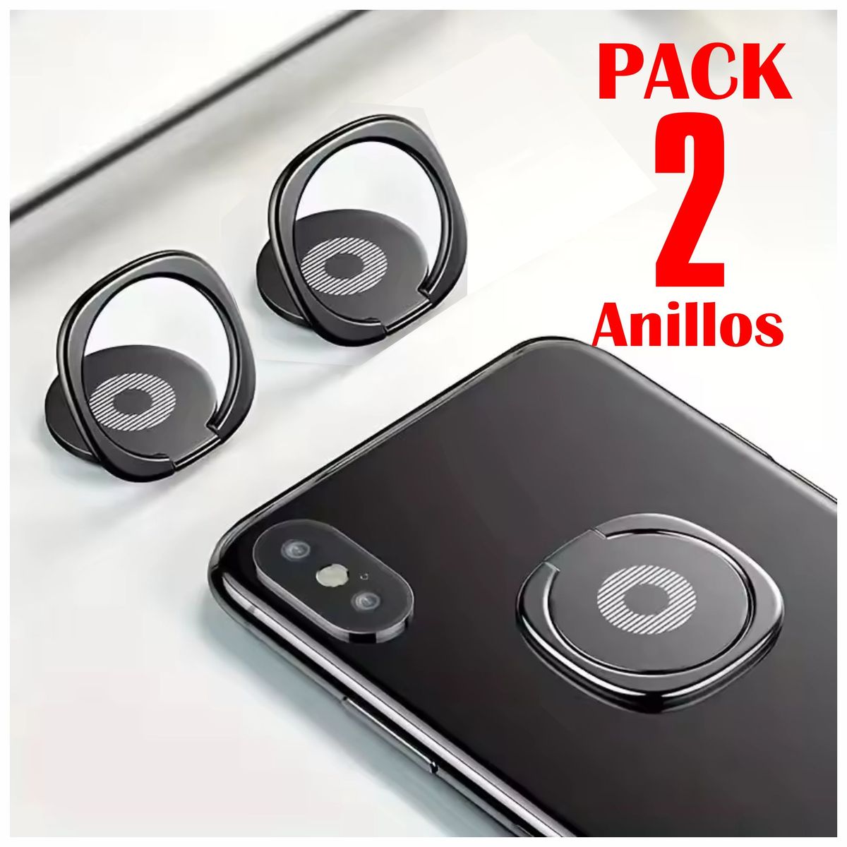 GENERICO - Pack 2 Anillo Soporte Metálico Giratorio Adhesivo para Celulares