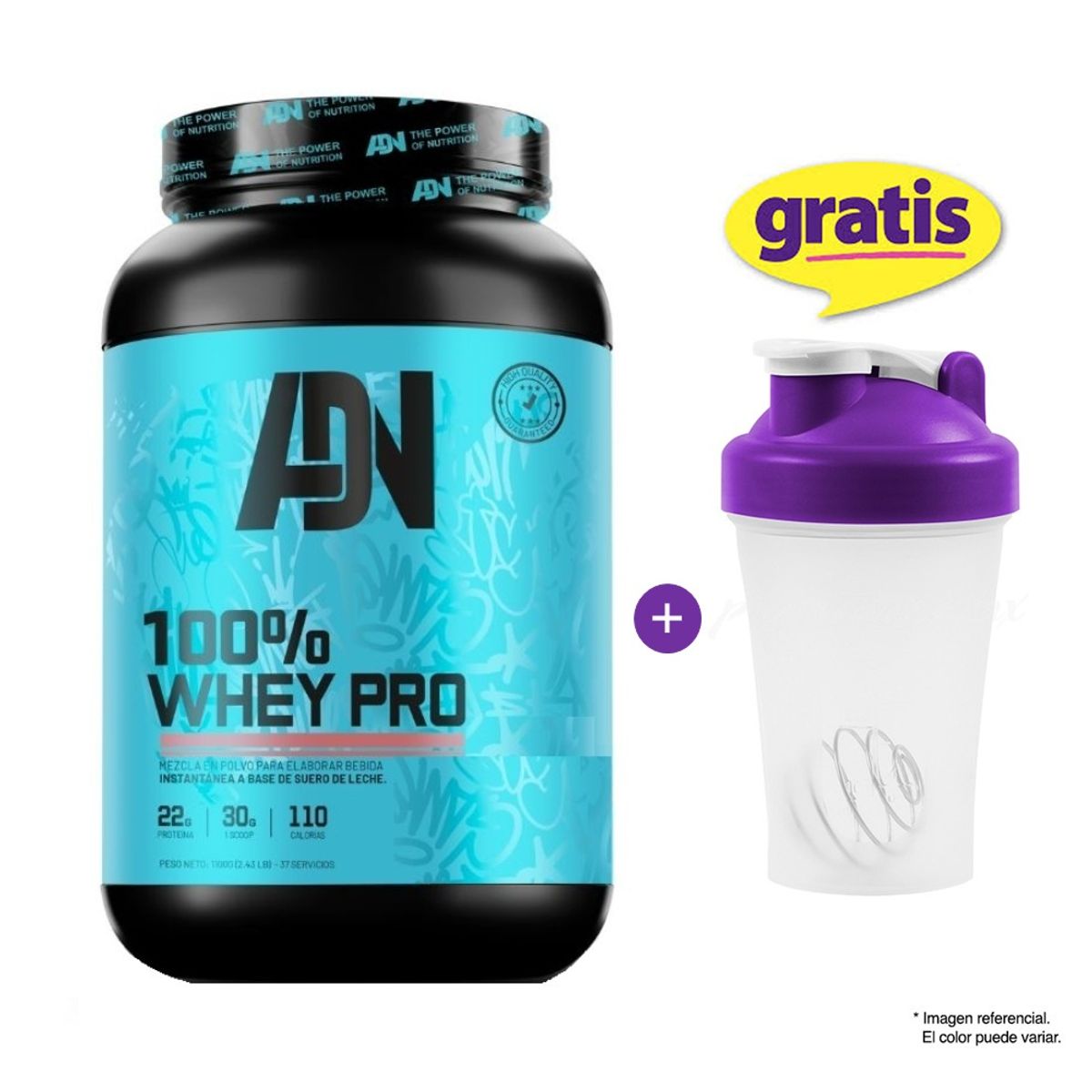 ADN - PROTEÍNA 100% WHEY PRO 1.1 KG CHOCOLATE - 37 SERVICIOS