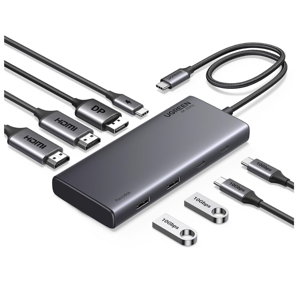 UGREEN - Adaptador UGREEN HUB Revodok 8 EN 1 HDMI DP 4K 60HZ USB TIPO-C