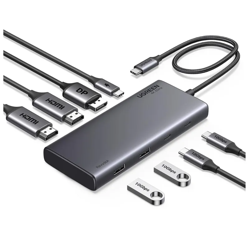 UGREEN - Adaptador UGREEN HUB Revodok 8 EN 1 HDMI DP 4K 60HZ USB TIPO-C
