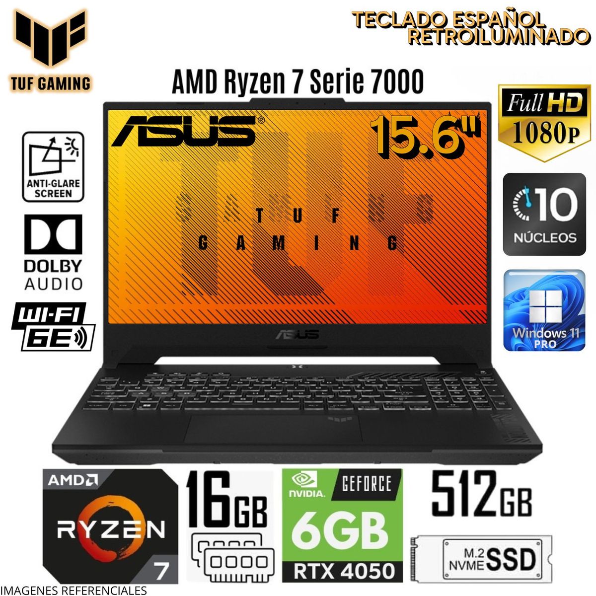 ASUS - Laptop Asus Tuf Gaming AMD Ryzen7-7735HS 16GB RAM 512GB SSD 156 FHD RTX4050-6GB FA507NUR-LP005