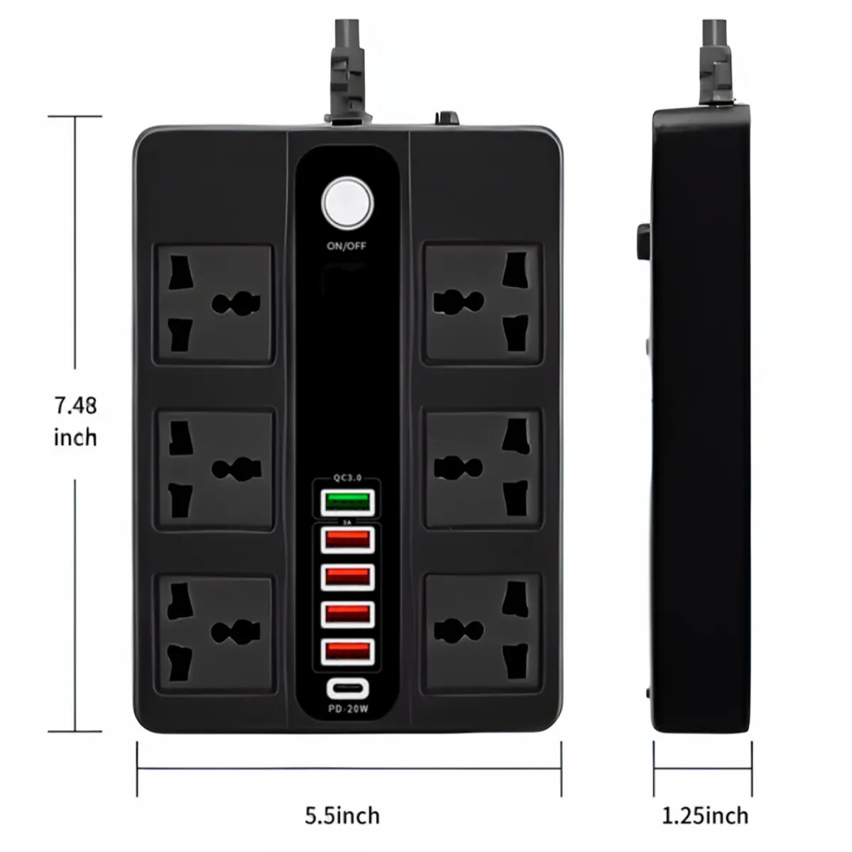 SEISA - Extension Electrica Alargador 6 Puertos Toma Corriente 5 Entradas USB