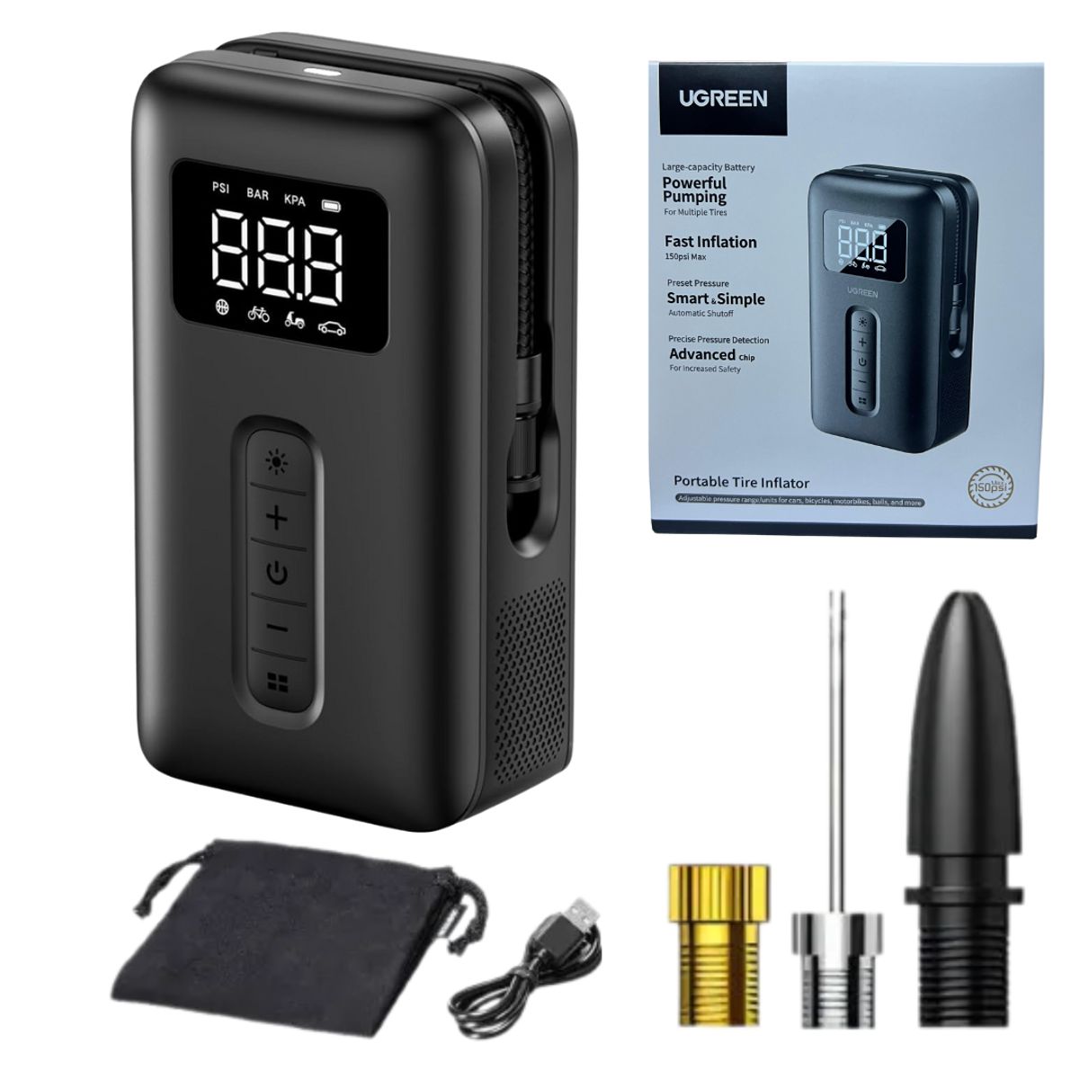 UGREEN - Inflador de Llanta Compresora de aire para Auto Portatil