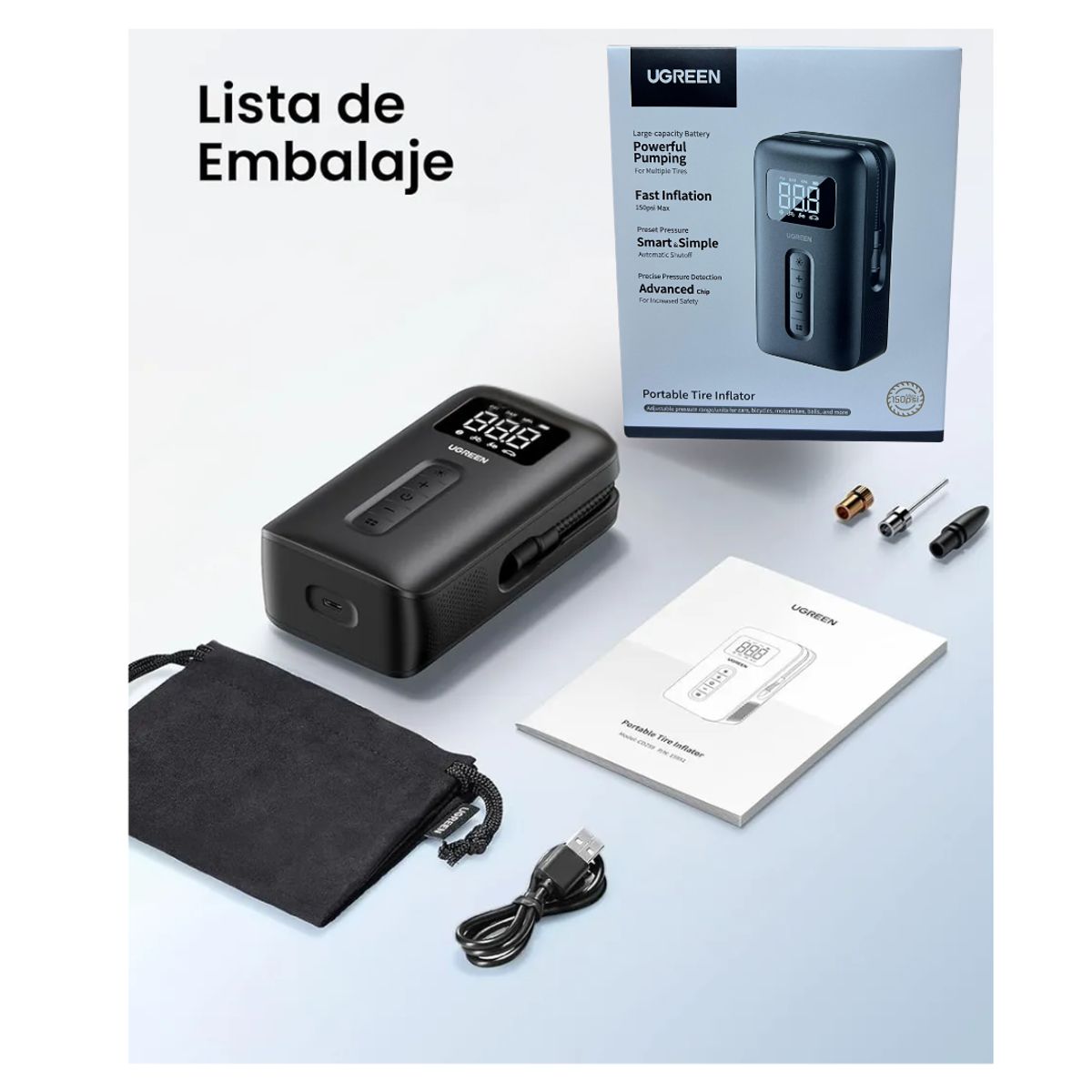 UGREEN - Inflador de Llanta Compresora de aire para Auto Portatil