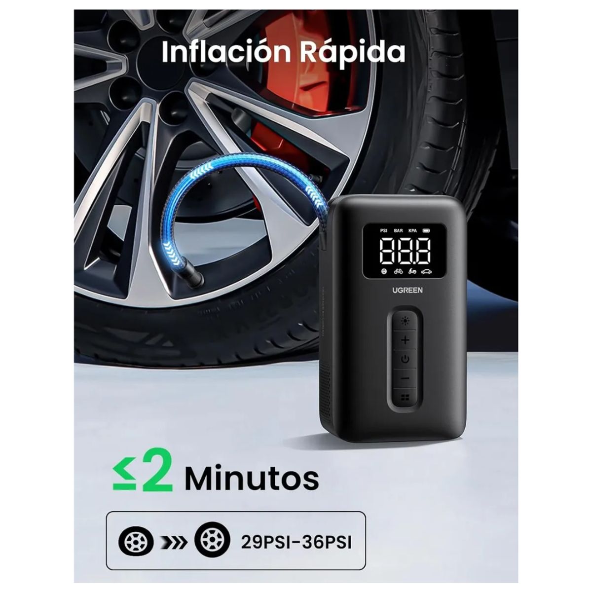 UGREEN - Inflador de Llanta Compresora de aire para Auto Portatil