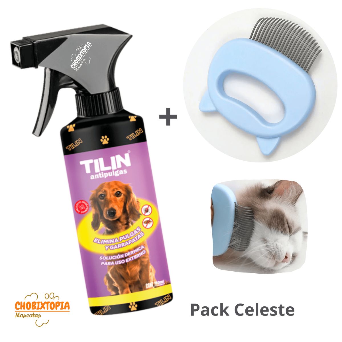 PLOP - ANTIPULGAS "TILIN" FRASCO x 180 Ml + CEPILLO CELESTE