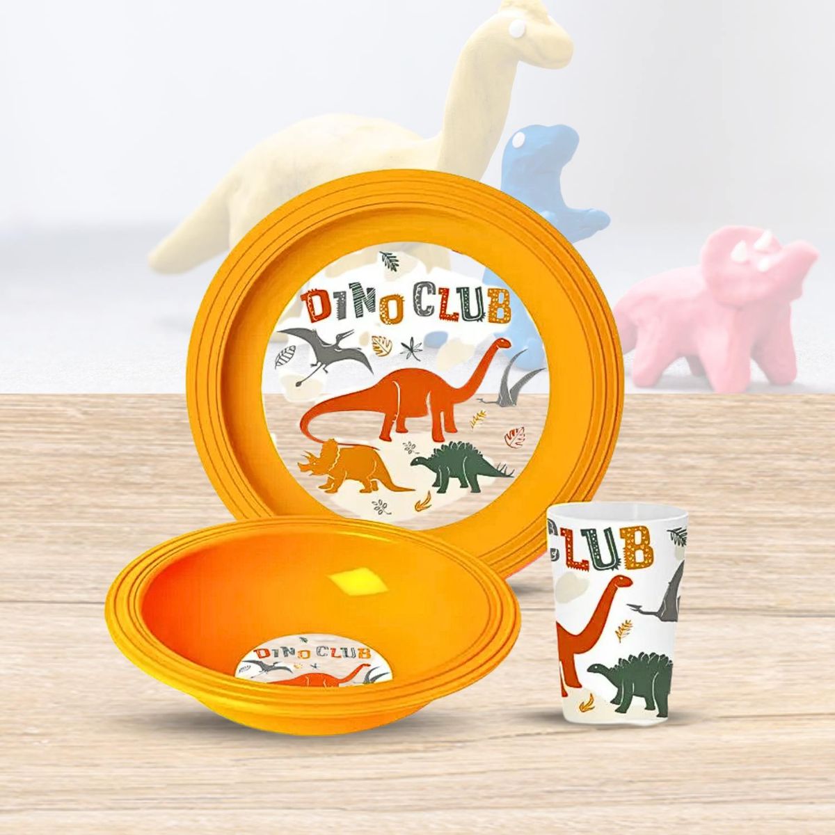 GENERICO - Set Plato + Vaso x 3 piezas - Diseño Dino Club