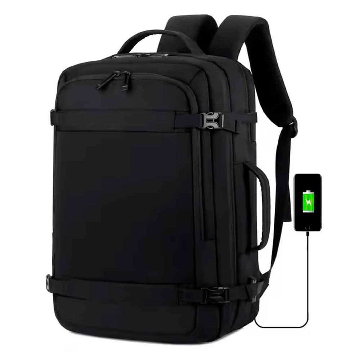 VARIOS - Mochila de Viaje Impermeable Ajustab Poliéster Puerto USB Negro Mod C
