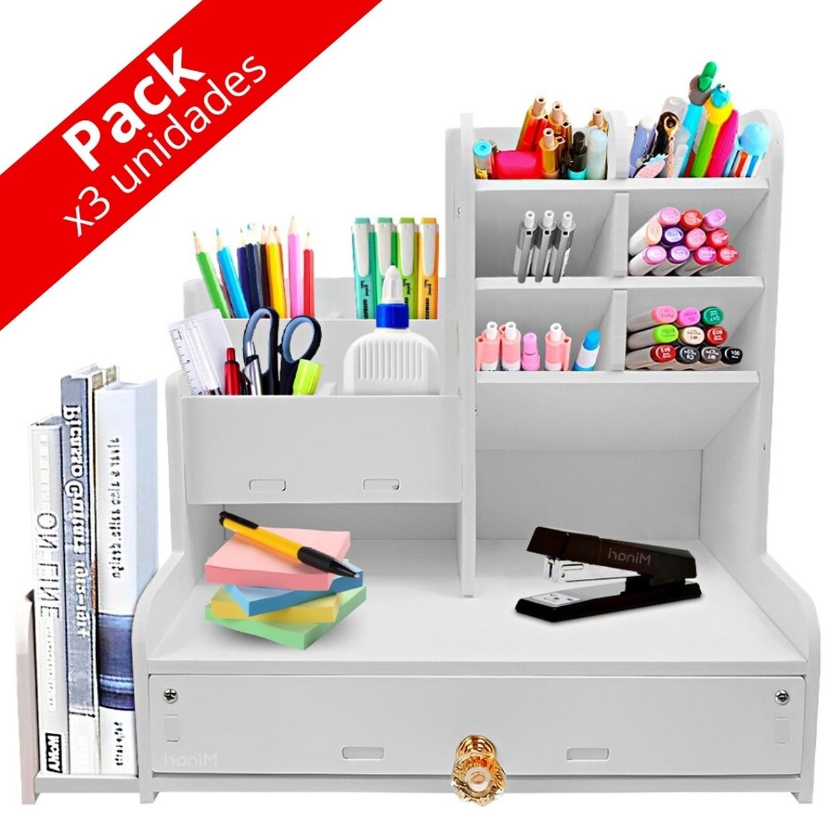 MINARI - Pack x3 Organizador de Escritorio Oficina y Papelería 84L