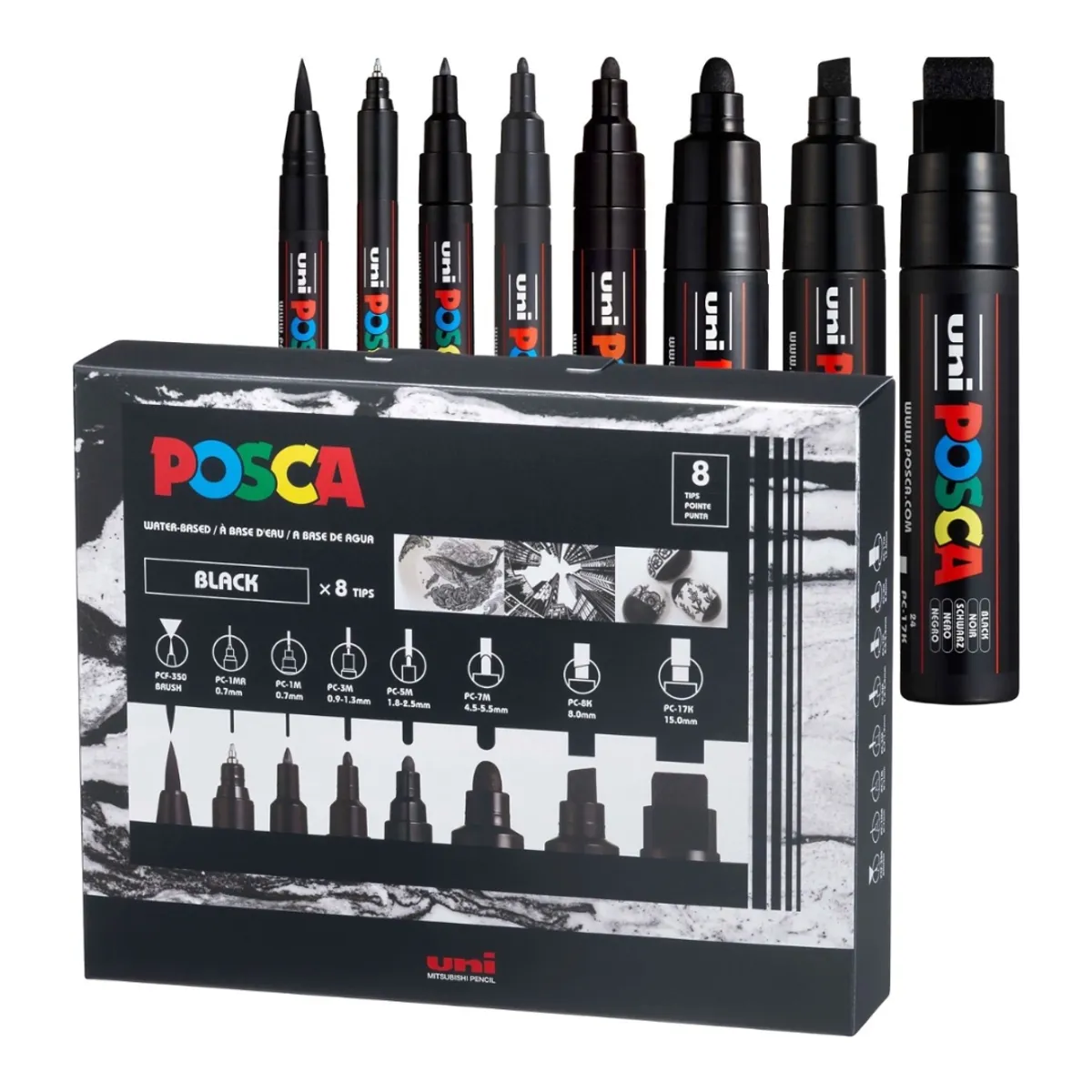 POSCA - Set Marcadores 8 Puntas Black