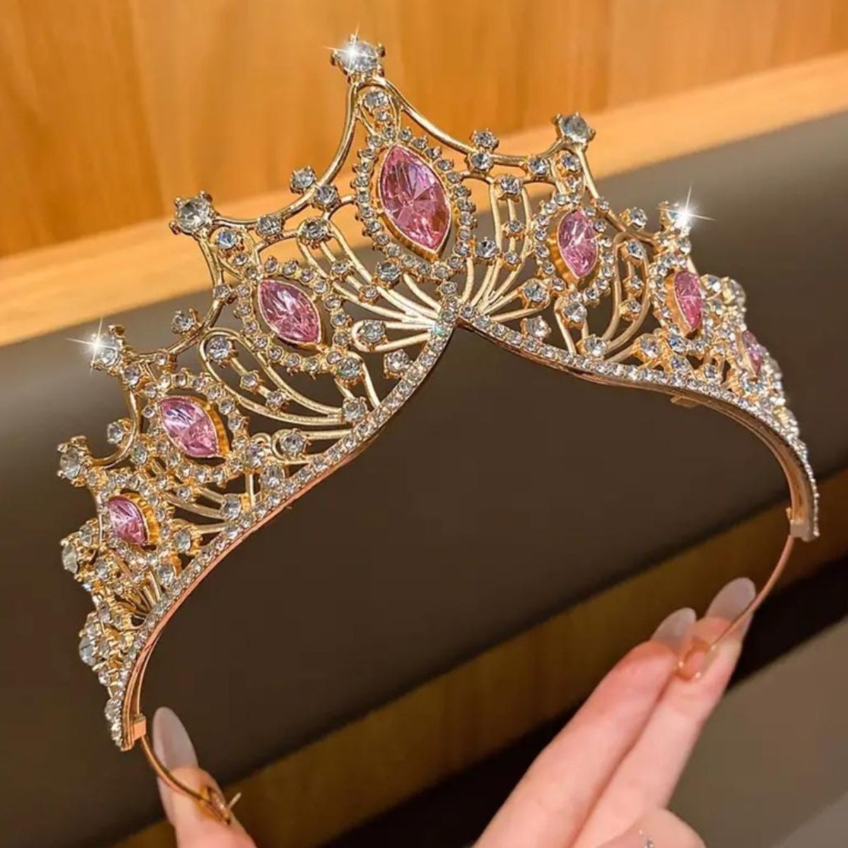 GENERICO - Tiara Corona de Cristal Cumpleaños Rosada