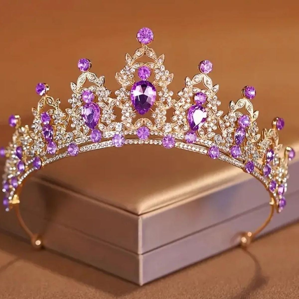 GENERICO - Tiara Corona De Cumpleaños Graduaciones Lila y Dorado