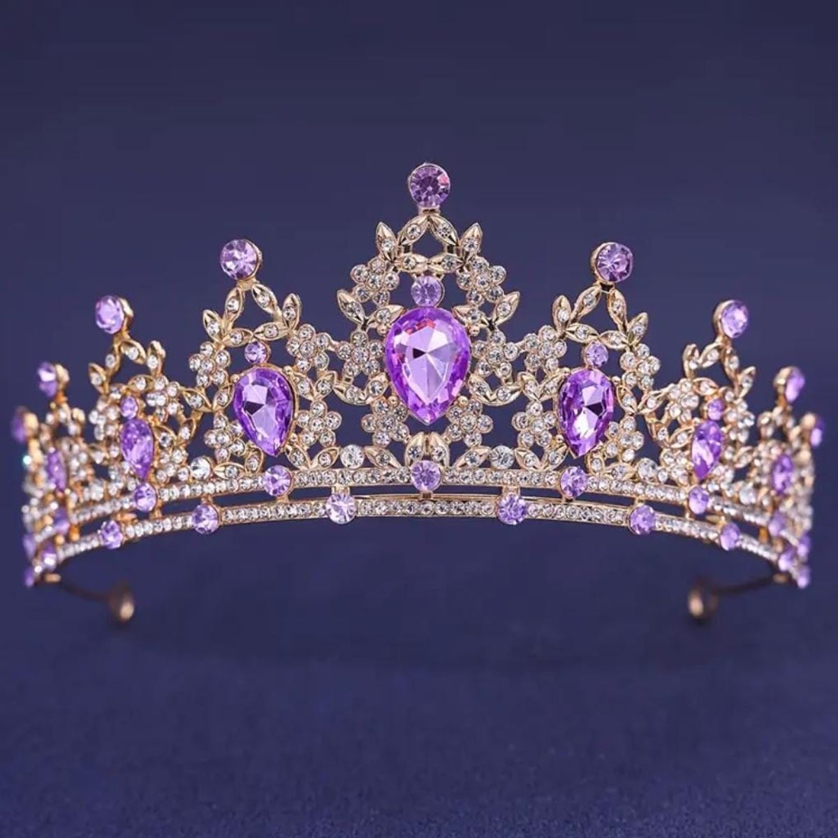 GENERICO - Tiara Corona De Cumpleaños Graduaciones Lila y Dorado